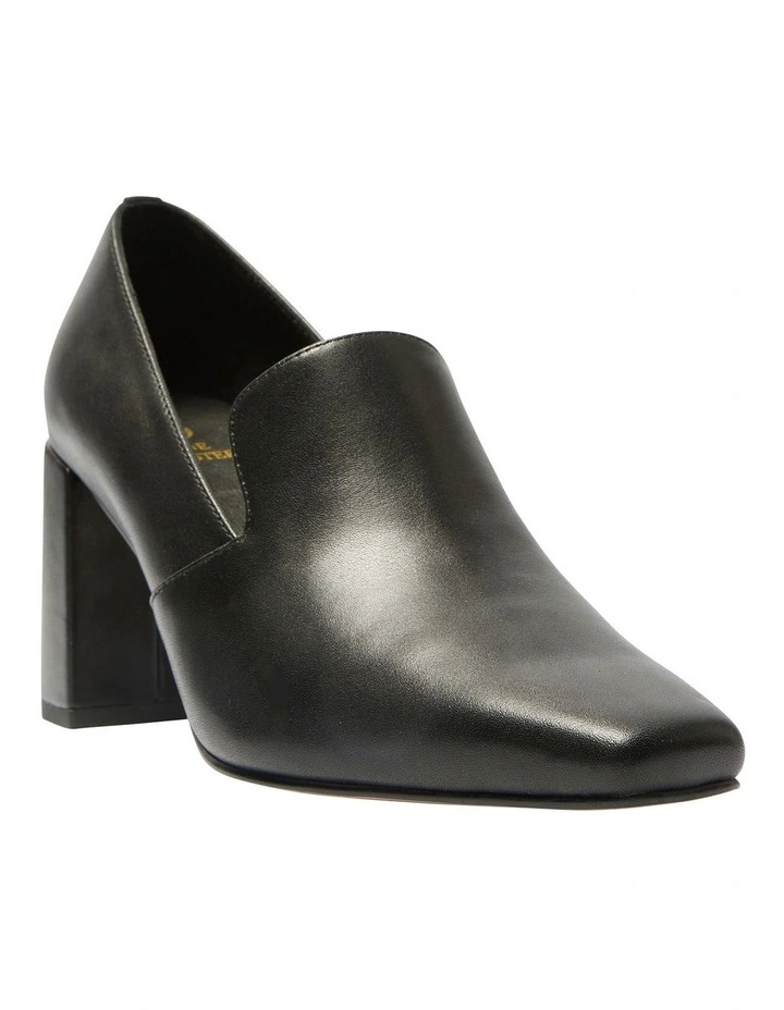 Brigid Heeled Loafers in Black Leather