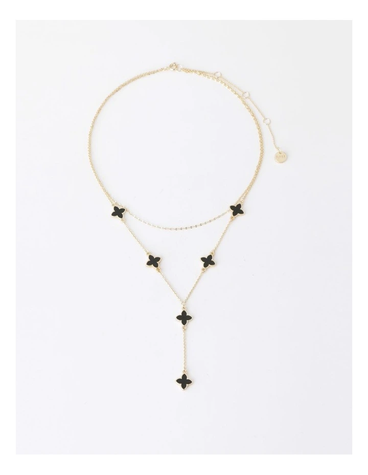 Layered Black Clover Necklace in Black/Gold