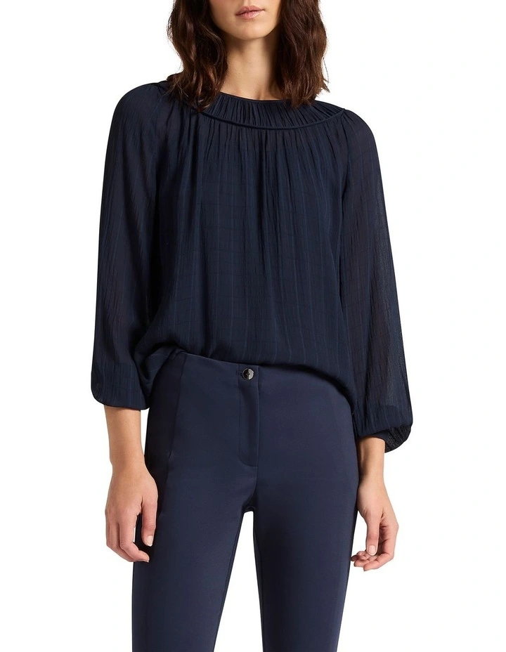Lacey Jacquard Blouse in Navy