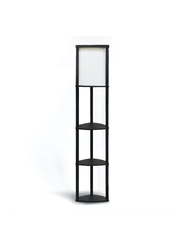 Wood Etagere Floor Lamp In Tripod Shape Reading Light 3 Wooden Shelves