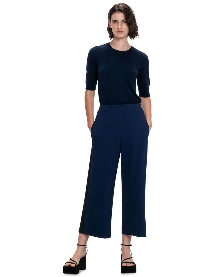 Stretch Twill Side Contrast Culottes in French Navy