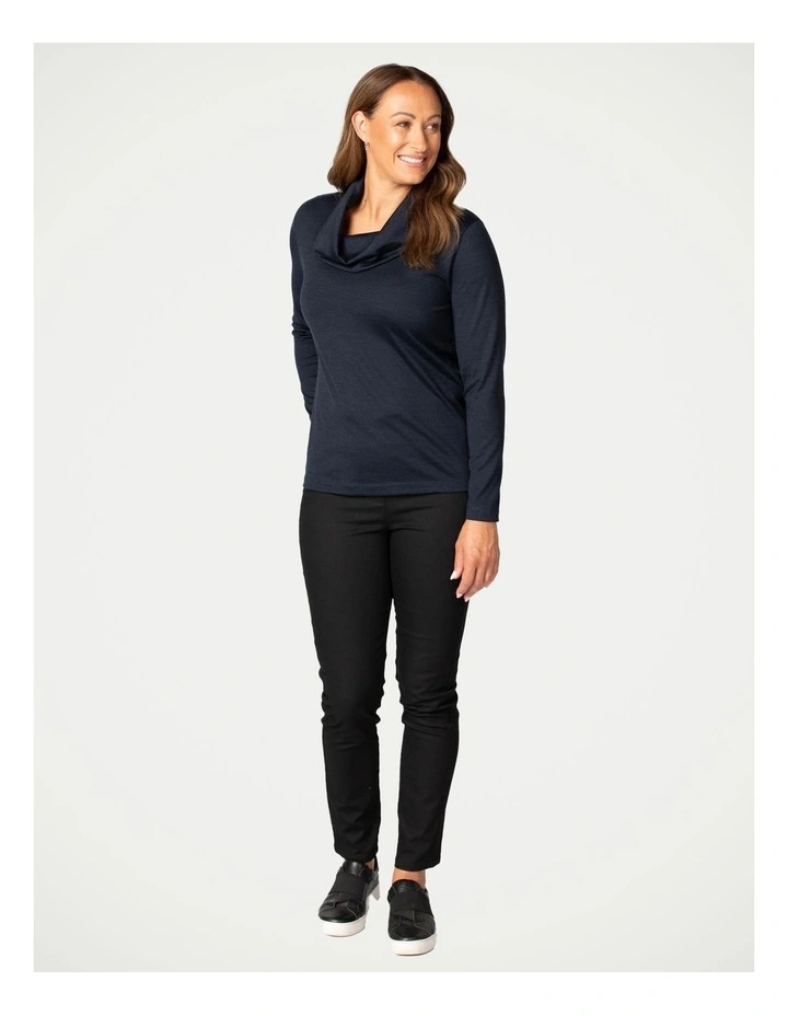 Hedrena Cowl Neck Long Sleeve Top in Dark Navy