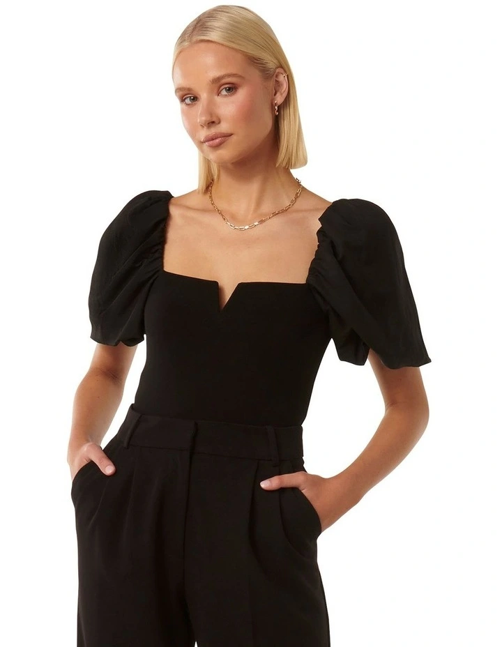 Dani Crepe Body Balloon Sleeve Top in Black