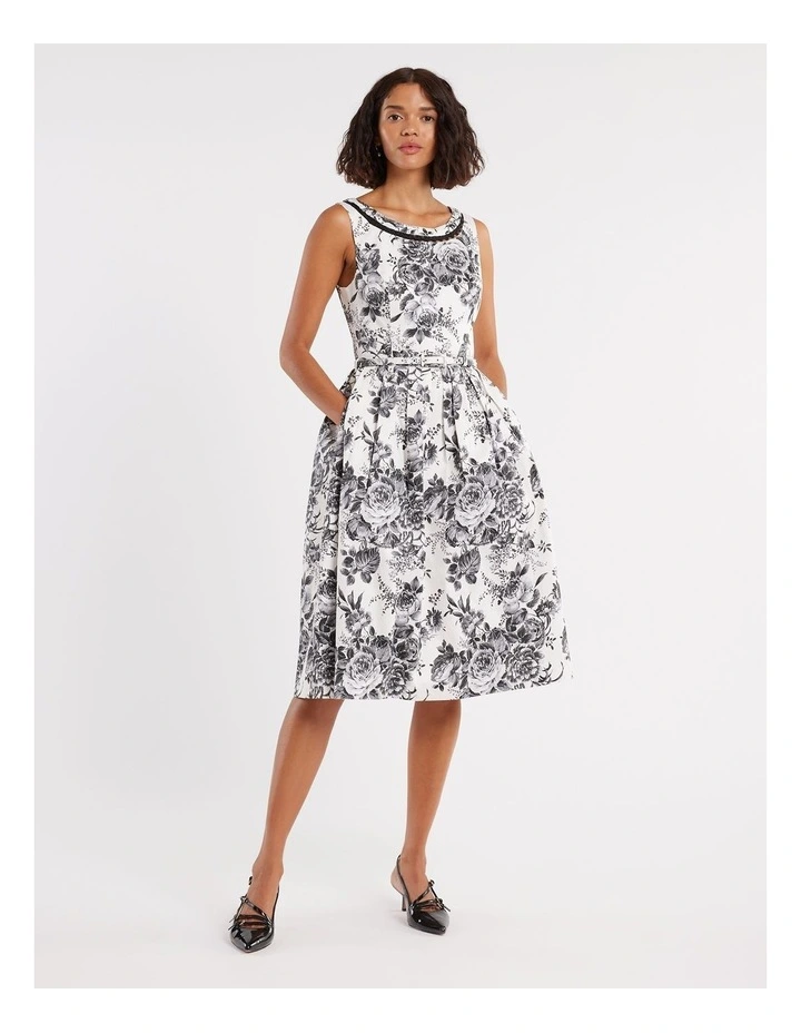 Sierra Bloom Dress in Ivory/Black