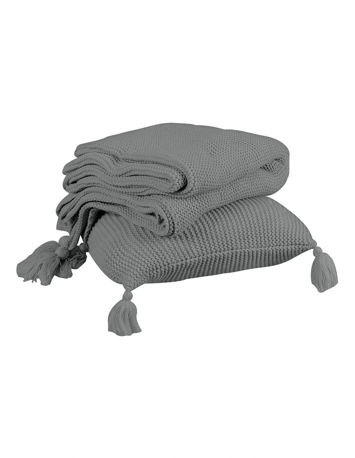 Knitting Throw Blanket Cushion Set in Grey