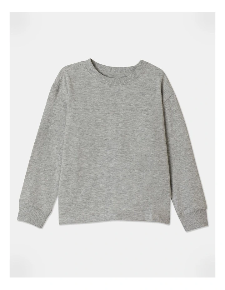 Essentials Long Sleeve Plain T-shirt in Grey Marle