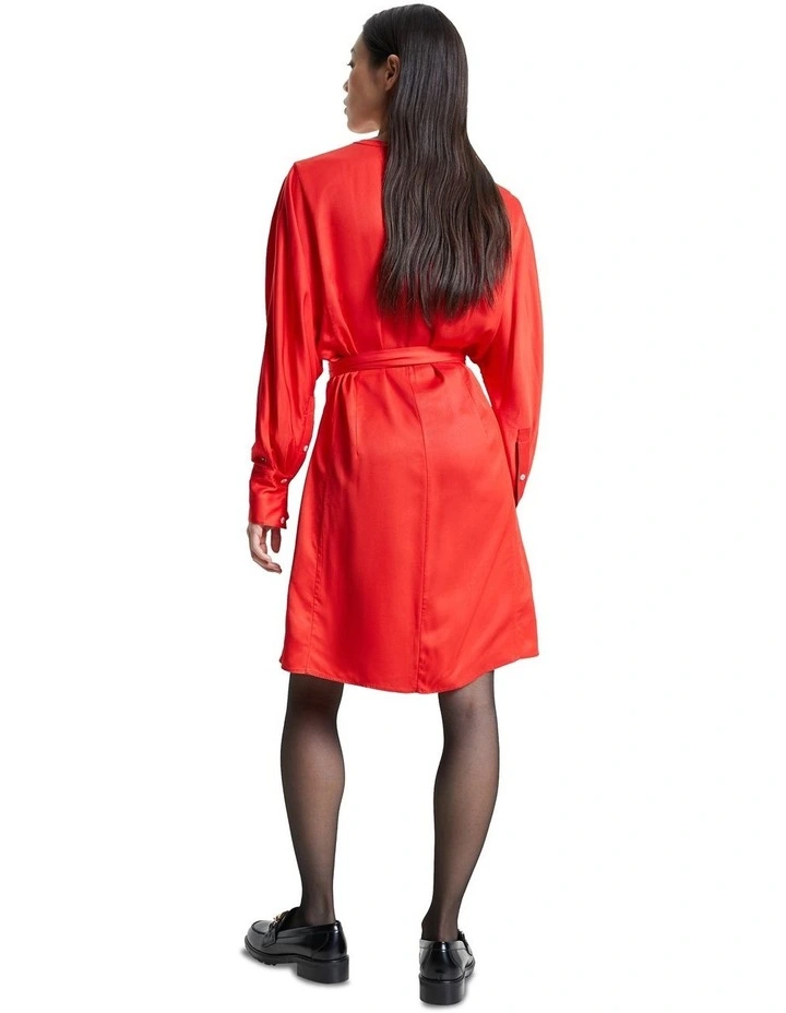 Belted Mini Shirt Dress in Red