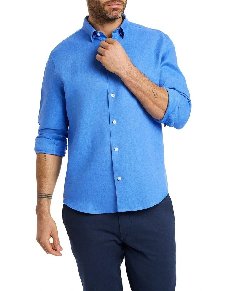 Felix Long Sleeves Linen Shirt in Bright Blue