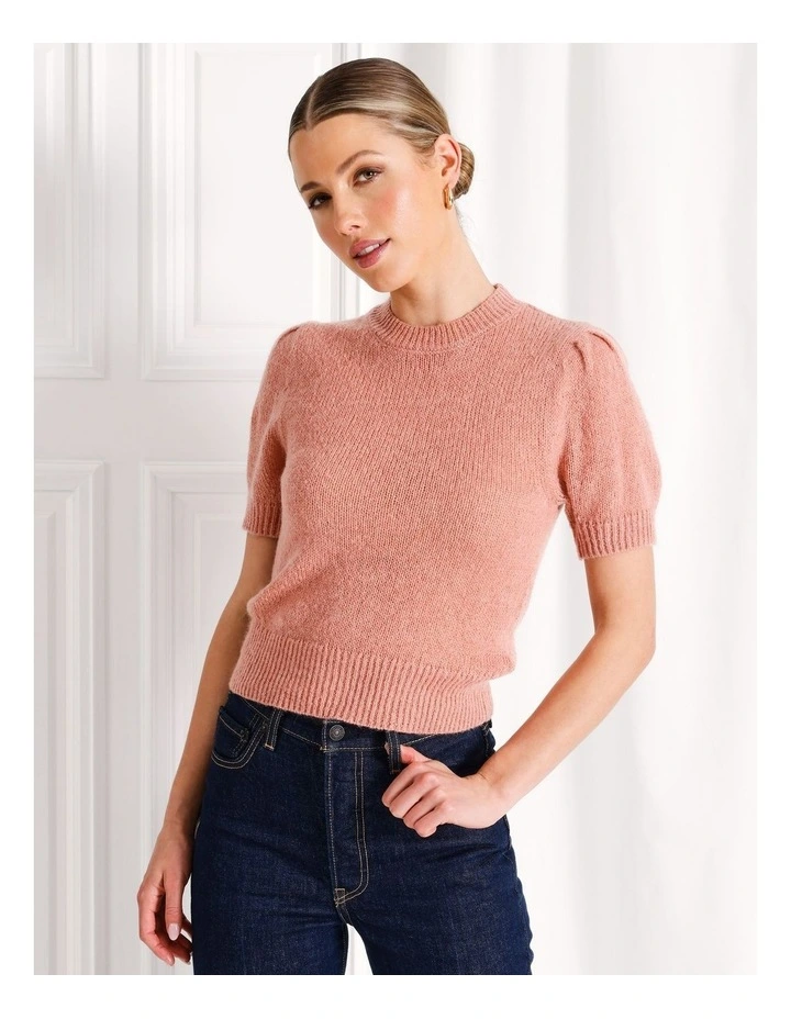 Lofty Puff Sleeve Knit Top in Dusty Pink