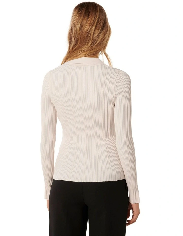 Vida Half Placket Polo Knit Top in Cream