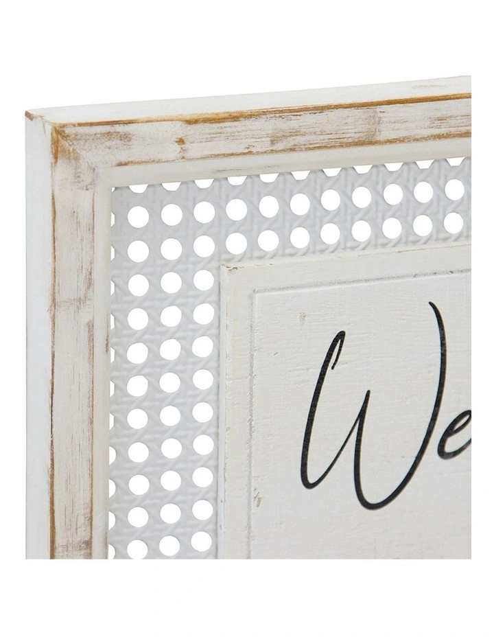 Welcome Rattan Timber Framed Wall Art in White