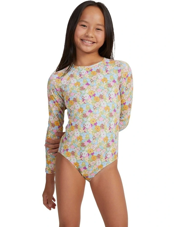 Nostalgic Seaside Long Sleeve One-Piece Rashguard (7-16 Years) in Yellow