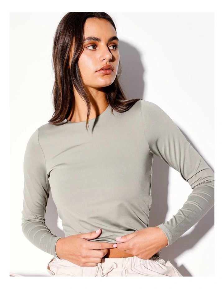 Recycled Blend Smooth Crew Neck Long Sleeve Tee in Sage