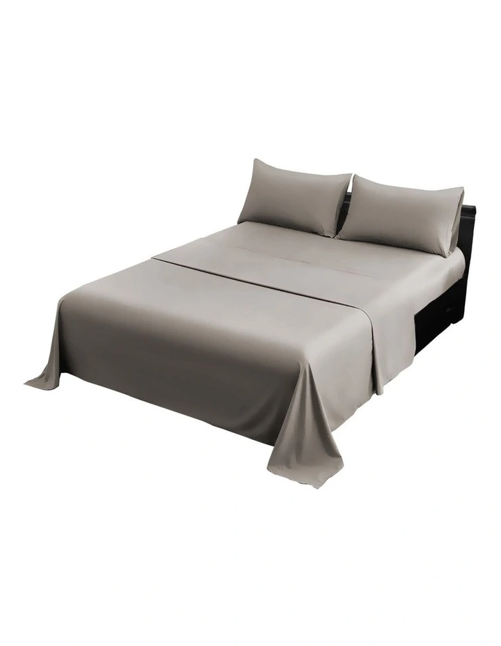 Cotton Rich King Bed Sheet Set 4 Pieces in Silver