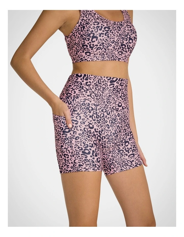 Printed Pocket Mid Thigh Bike Shorts in Pink Animal