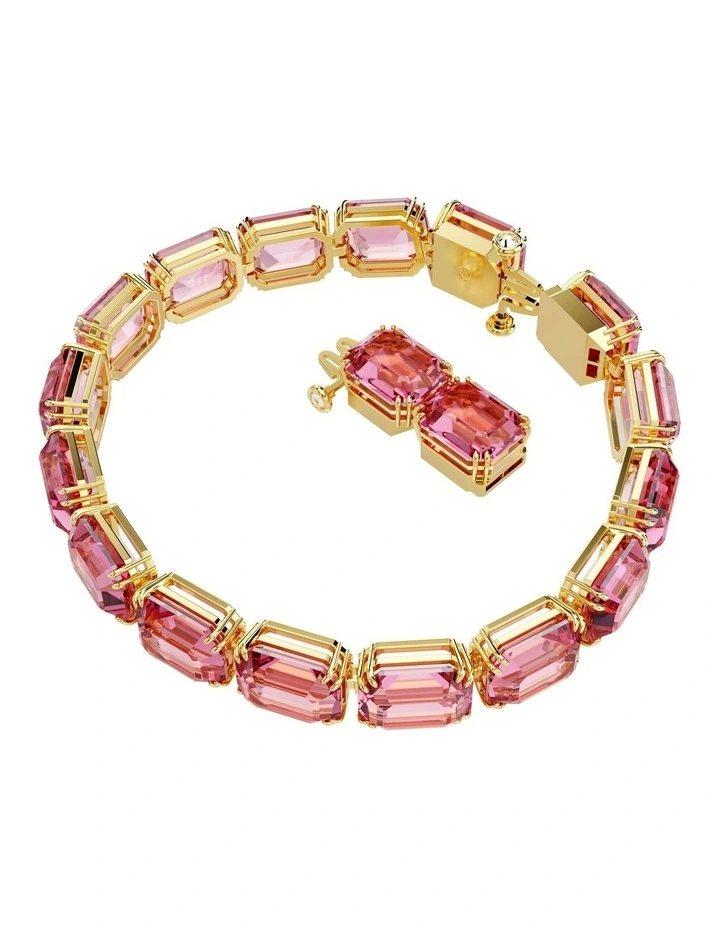 Millenia Octagon Cut Gold Tone Plated Bracelet in Pink