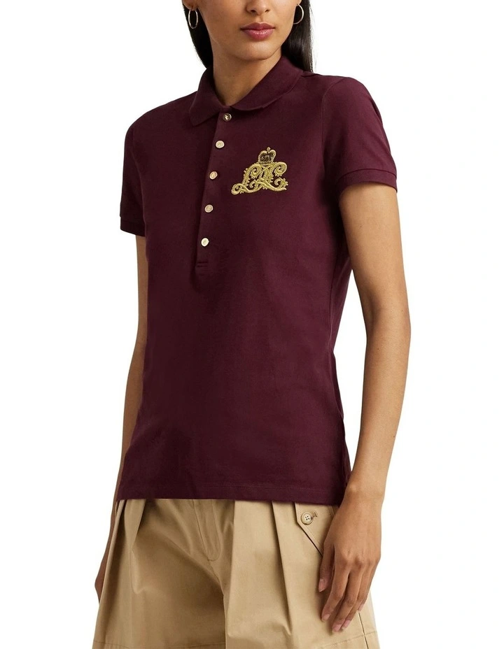 Embroidered Pique Polo Shirt in Red