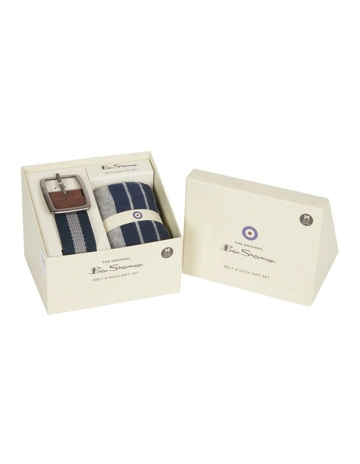 Belt & Sock Gift Set in Navy/Grey