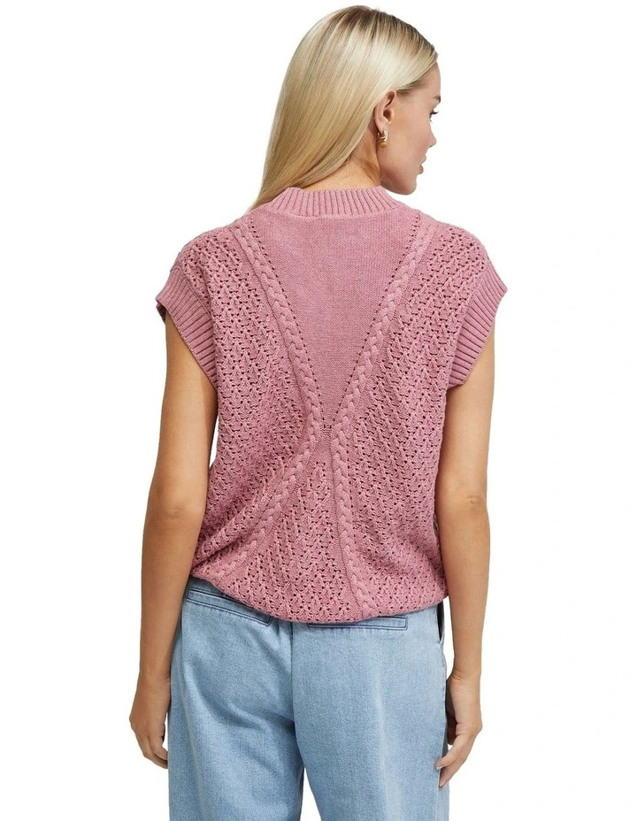 Monica Cable Knit Vest in Pink