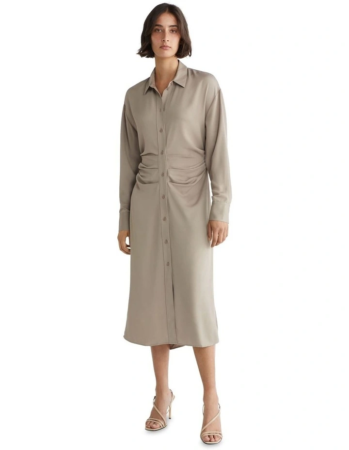 Recycled Cdc Shirt Dress in Neutral Taupe
