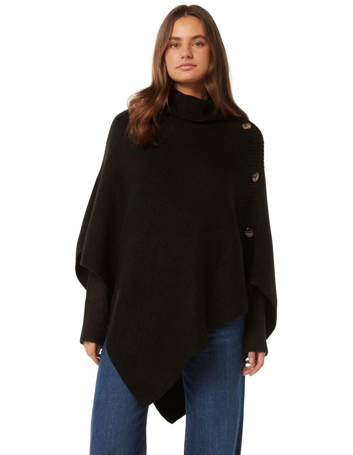 Betty Button Poncho in Black