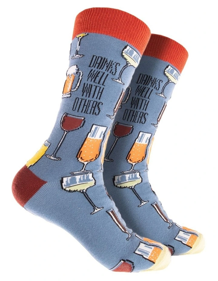 Drinks Well With Others Cotton Crew Socks in Blue