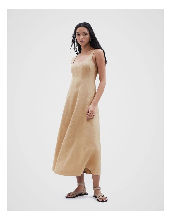 Linen Panel Midi Dress in Beige