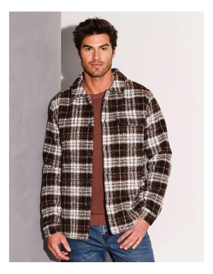 Bristol Point Check Long Sleeve Overshirt in Brown