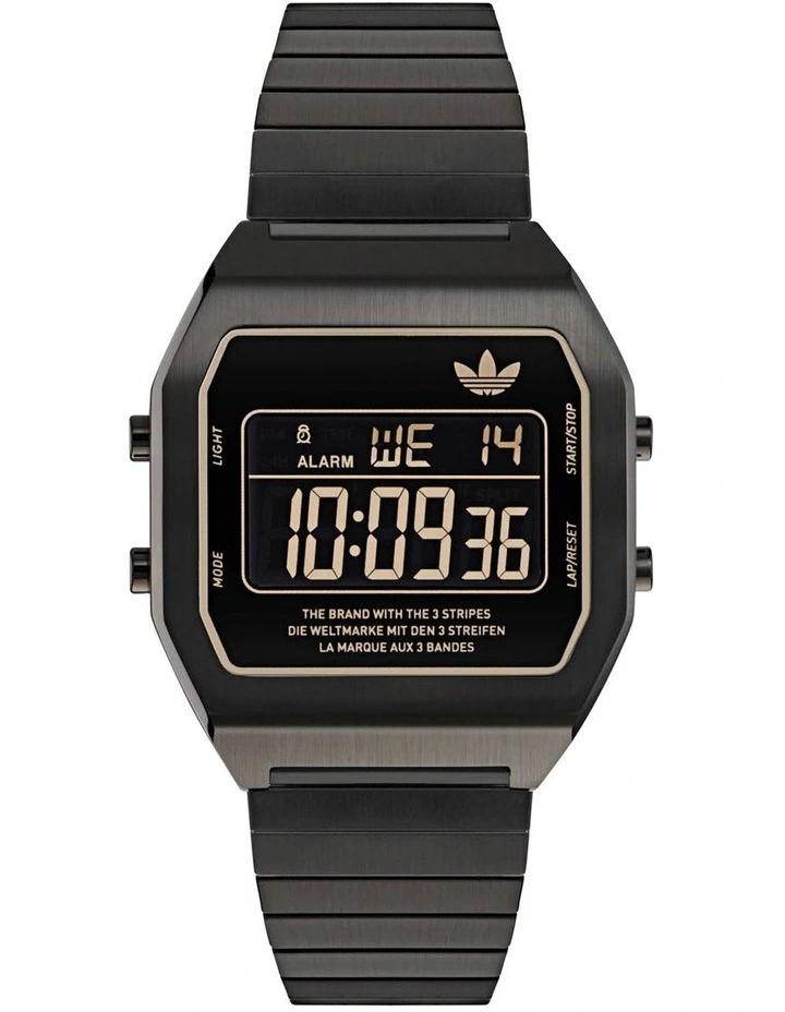 Digital Two Stainless Steel Watch in Black