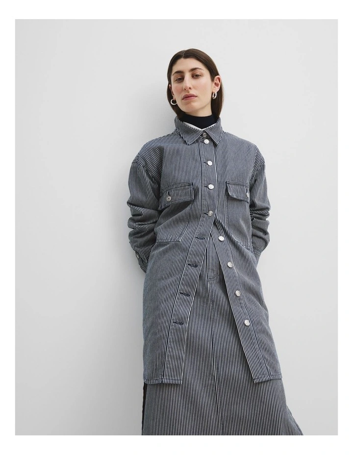 Stripe Denim Shacket in Deep Navy