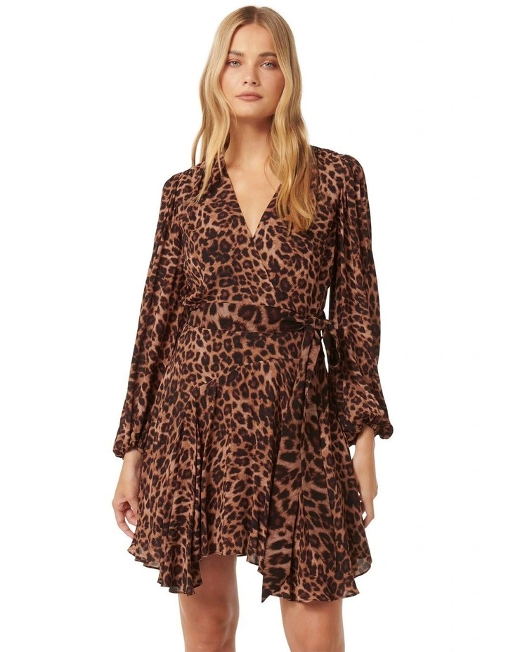 Amila Belted Godet Mini Dress in Brown