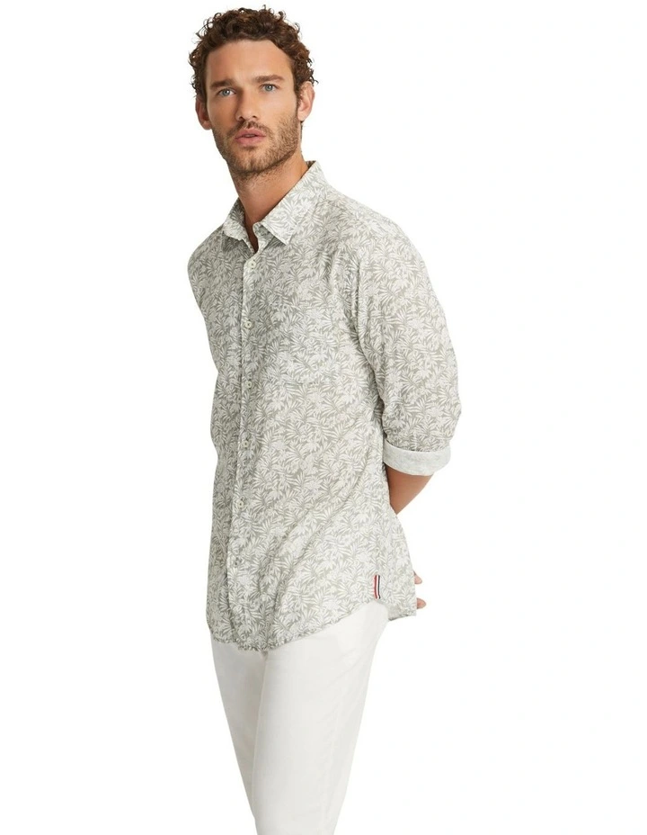 Holloway Linen Blend Printed Shirt in Sage Green