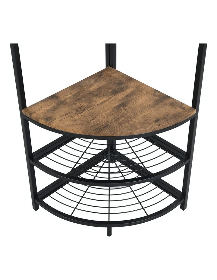 Industrial Corner Hall Tree with Shoe Bench & Coat Rack in Dark Brown