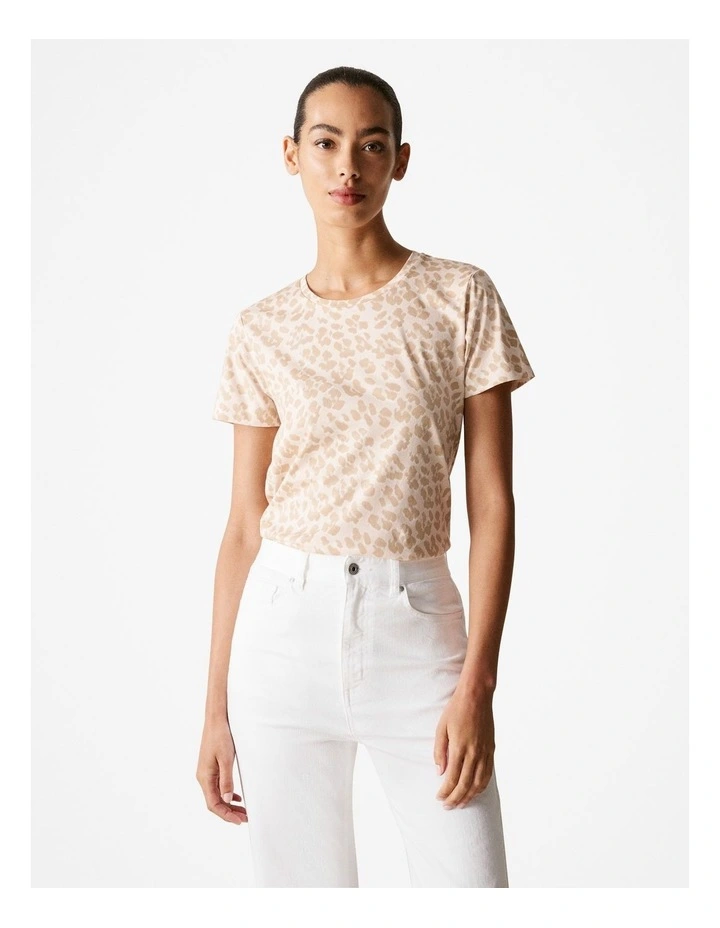 Pima Cotton Jersey Ocelot Print T-shirt in Pale Pink
