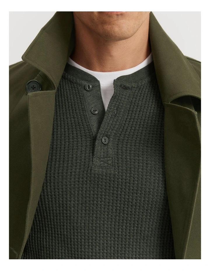 Australian Cotton Blend Waffle Henley in Khaki Marle