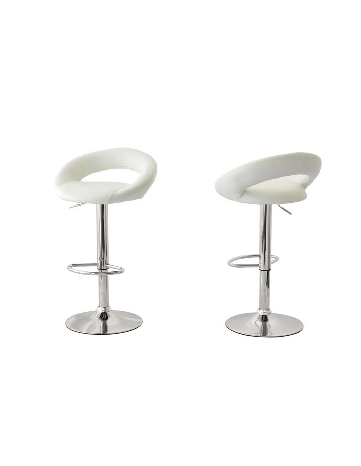Curve Leather Barstools 78-99cm Set of 2 in White