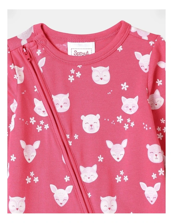 Essential Animal Faces Coverall in Raspberry