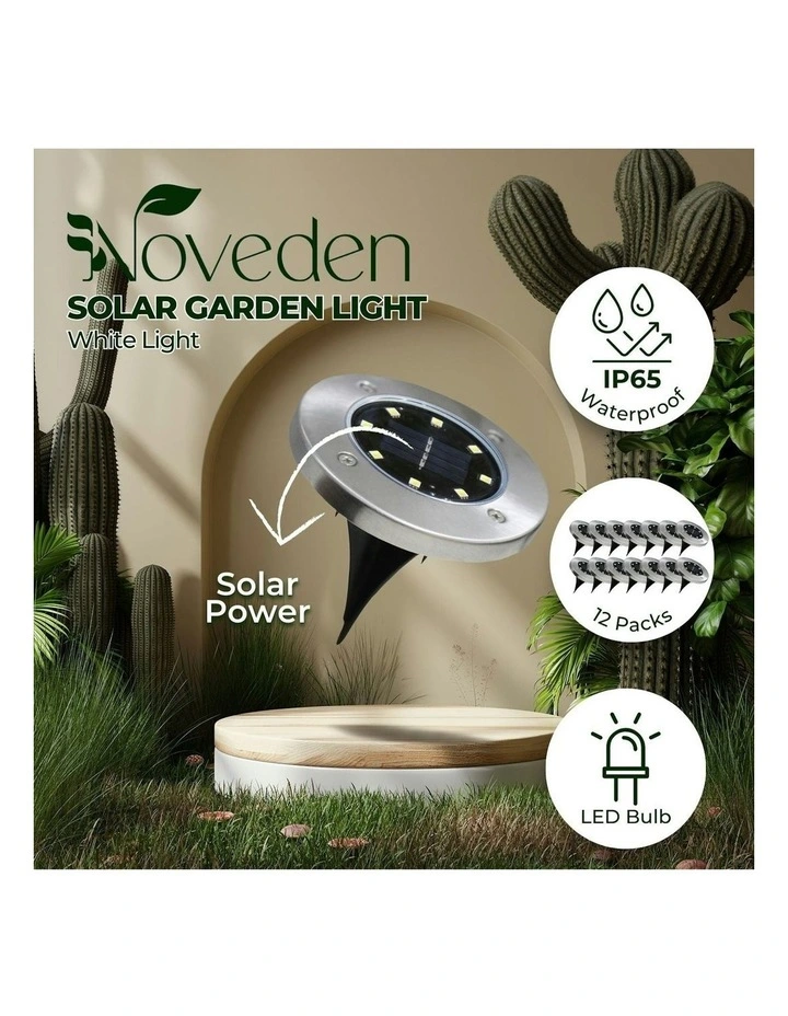 Waterproof Solar Powered Rechargeable LED Light 12 Pack in White