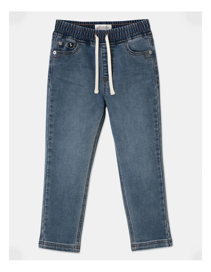 Pull On Knit Denim Jean in Mid Denim