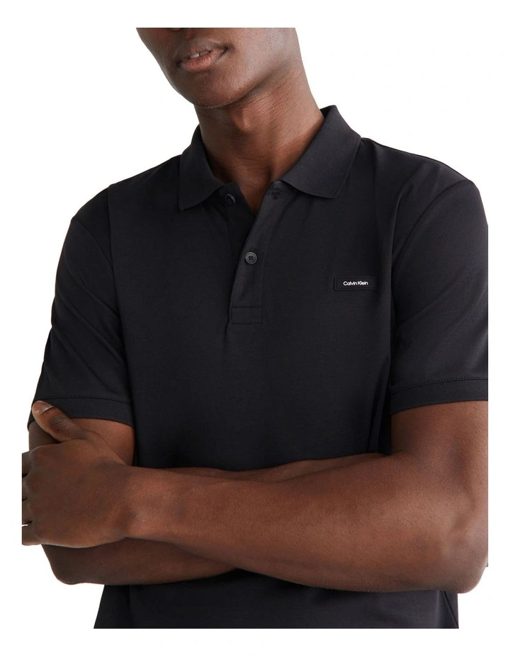 Smooth Cotton Slim Polo in Black