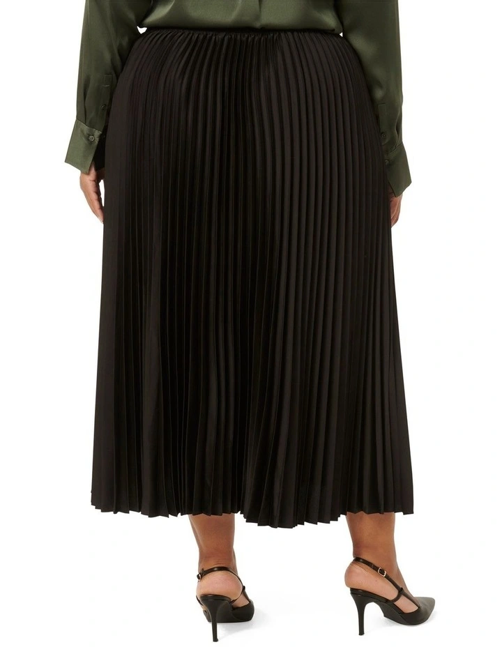 Estelle Satin Pleated Skirt in Black