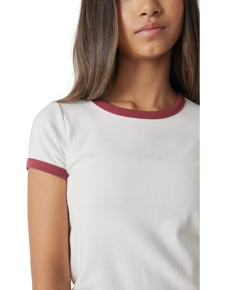 Girls Ringer Tee in Dove Grey/Burgundy