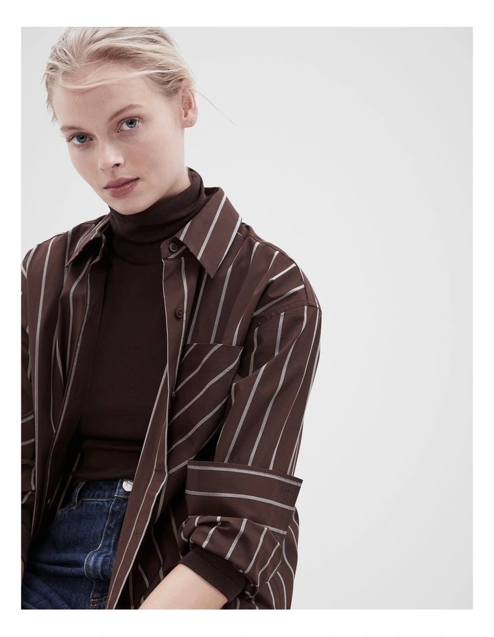 Cotton Stripe Relaxed Shirt in Brown