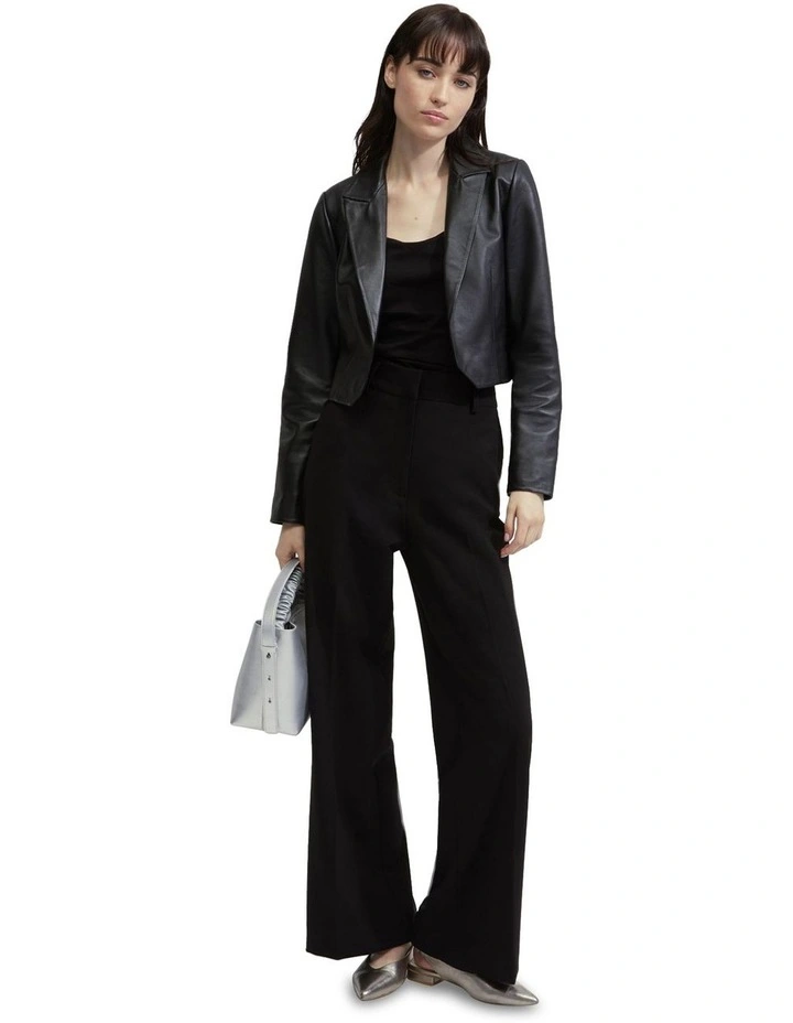 Tessa Nappa Leather Crop Jacket in Black