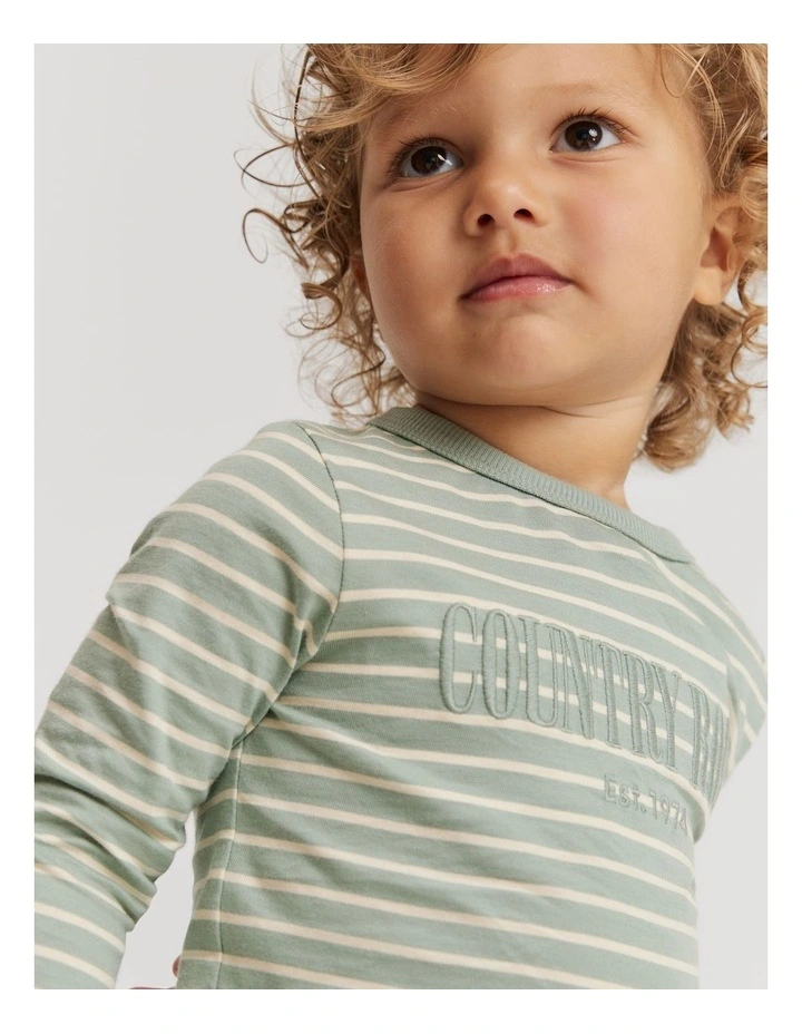Verified Australian Cotton Long Sleeve Heritage T-shirt in Green Stripe