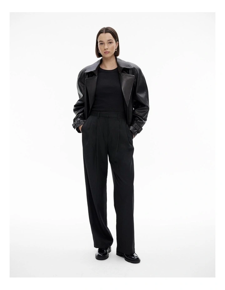 Cotton Long Sleeve Rib Top in Black