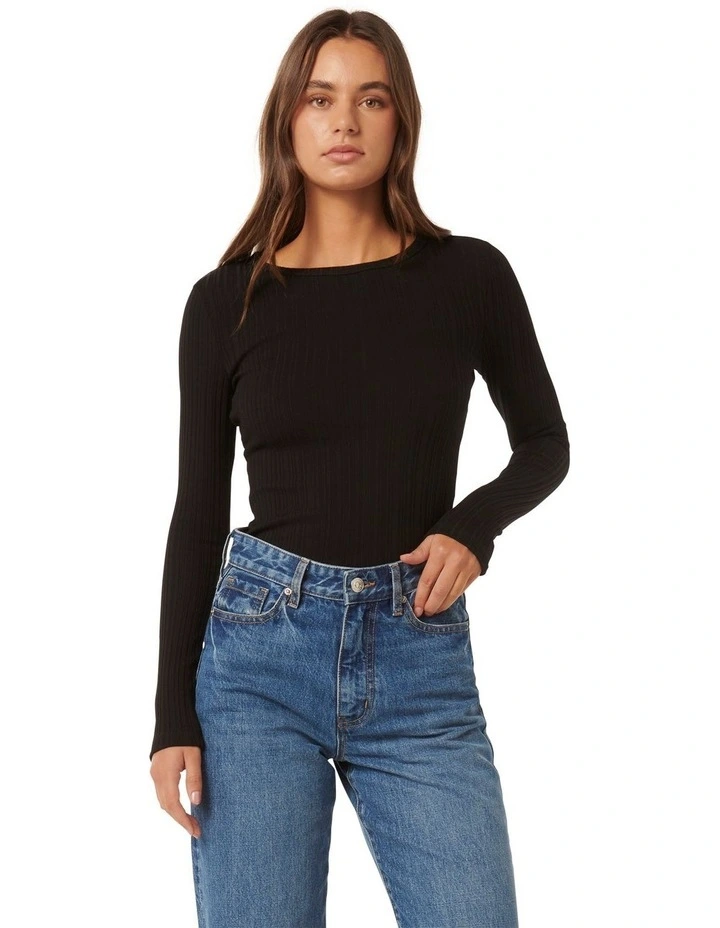 Meghan Rib Crew Neck Top in Black