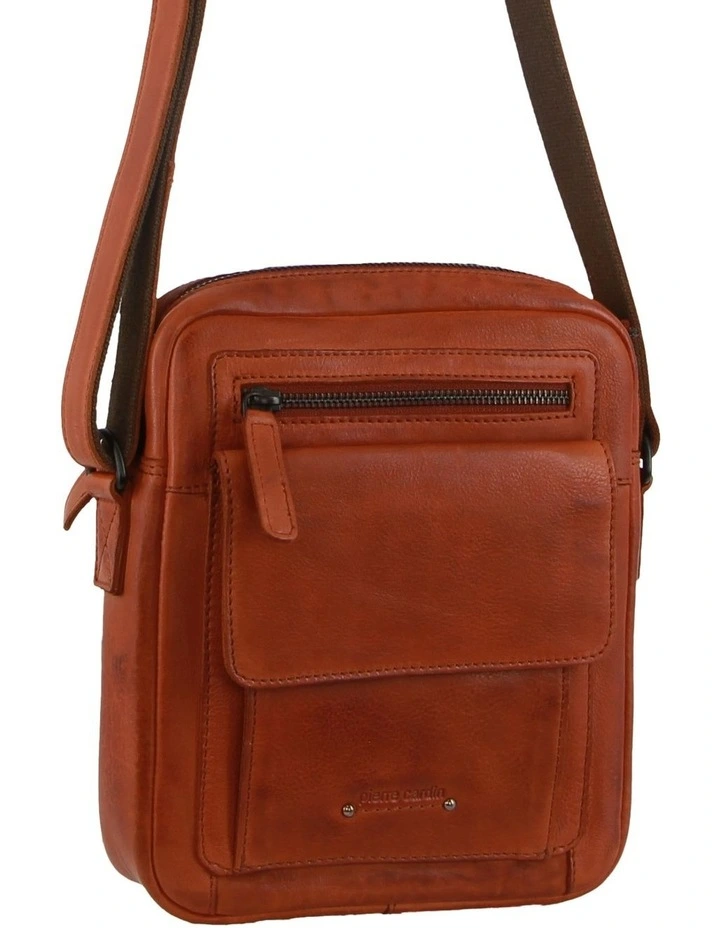 Leather Multi-Compartment Cross-Body Bag in Brown