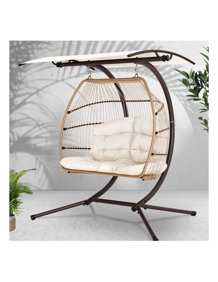 Wicker Furniture Pod Stand Canopy Egg Swing Chair in Latte