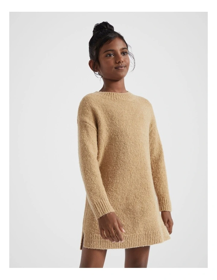Boucle Knit Dress in Caramel